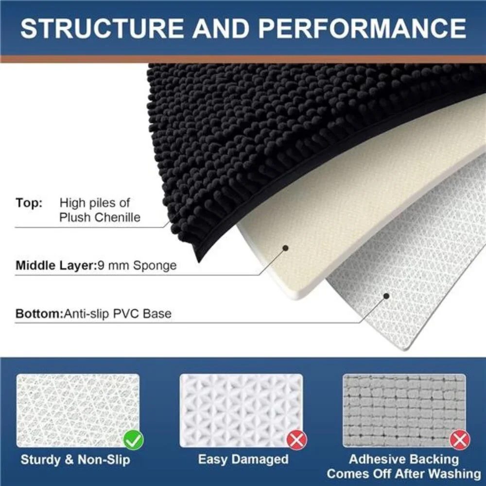 Luxury Chenille BathRug 24''x16'',Extra Soft & Absorbent Shaggy BathroomMat Rugs